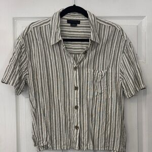 Cream and Green Striped Casual Shirt